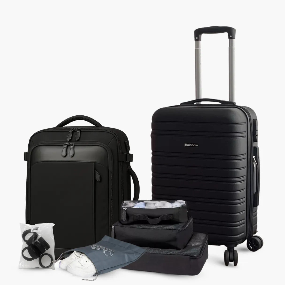Kit Mala de Viagem — Mochila NovaTech™ + Mala de Bordo 10kg + 4 Necessaires GRÁTIS