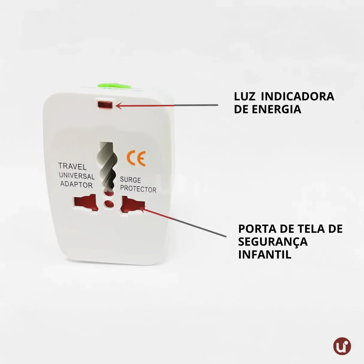 Adaptador de tomada internacional universal compacto, ideal para conectar e carregar eletrônicos com praticidade em viagens ao exterior.