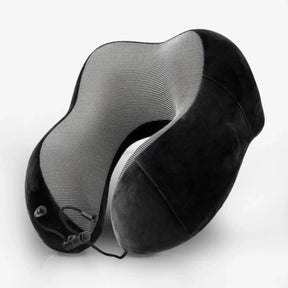 Almofada de viagem ergonômica para pescoço em formato de U, com capa aveludada premium, ideal para dormir com conforto em voos longos ou ônibus.