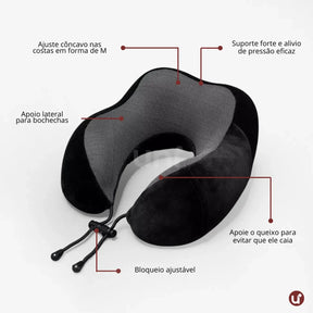 Almofada de viagem ergonômica para pescoço em formato de U, com capa aveludada premium, ideal para dormir com conforto em voos longos ou ônibus.
