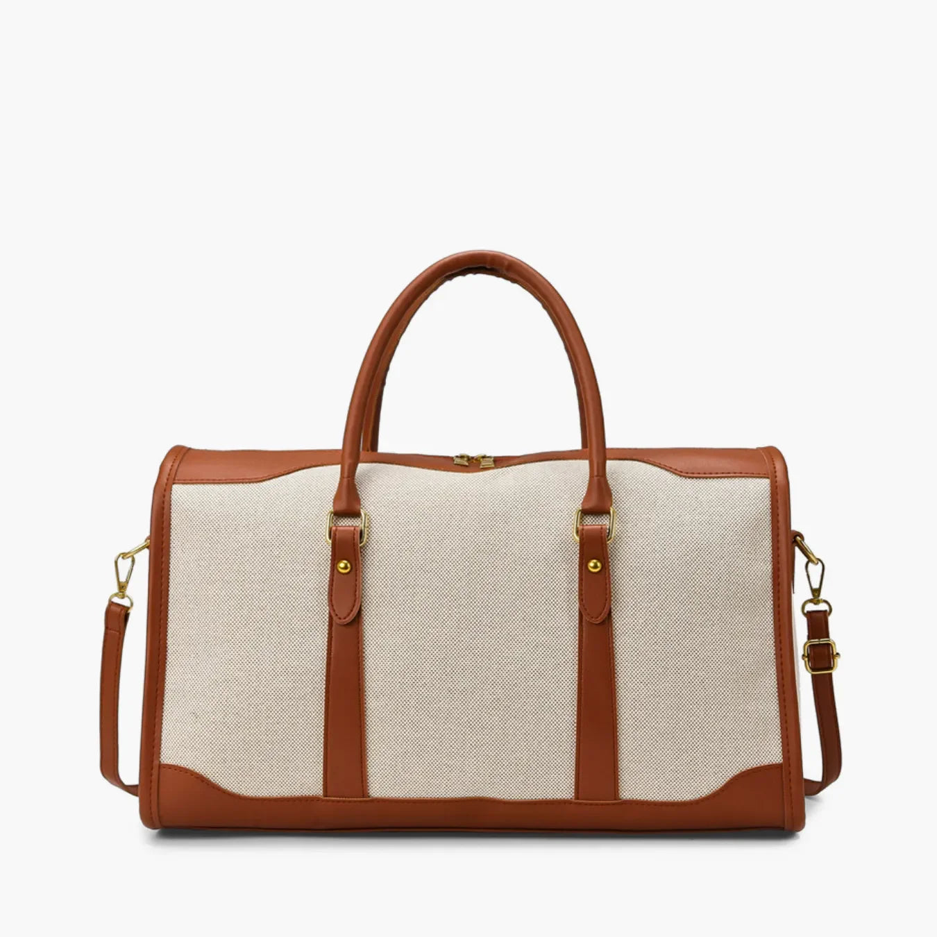 Bolsa de lona feminina Le Classique com alças de ombro e detalhes em couro sintético, com design elegante e versátil para o dia a dia e viagens curtas.