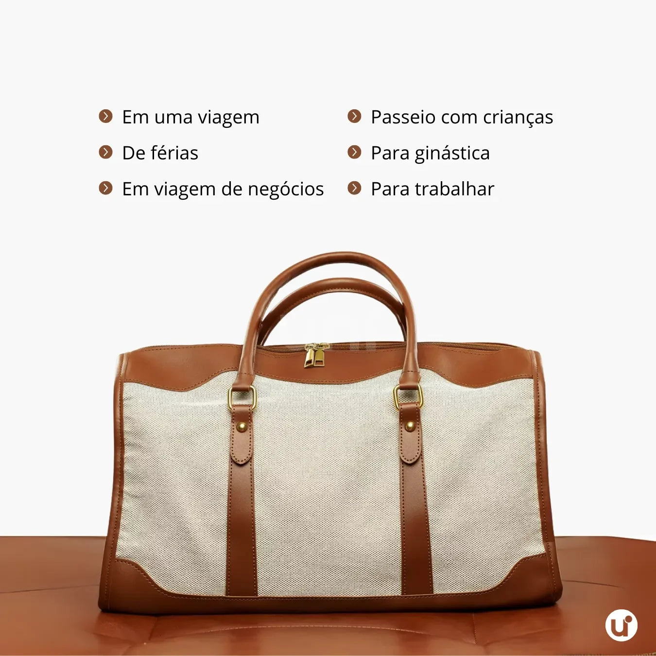 Bolsa de lona feminina Le Classique com alças de ombro e detalhes em couro sintético, com design elegante e versátil para o dia a dia e viagens curtas.