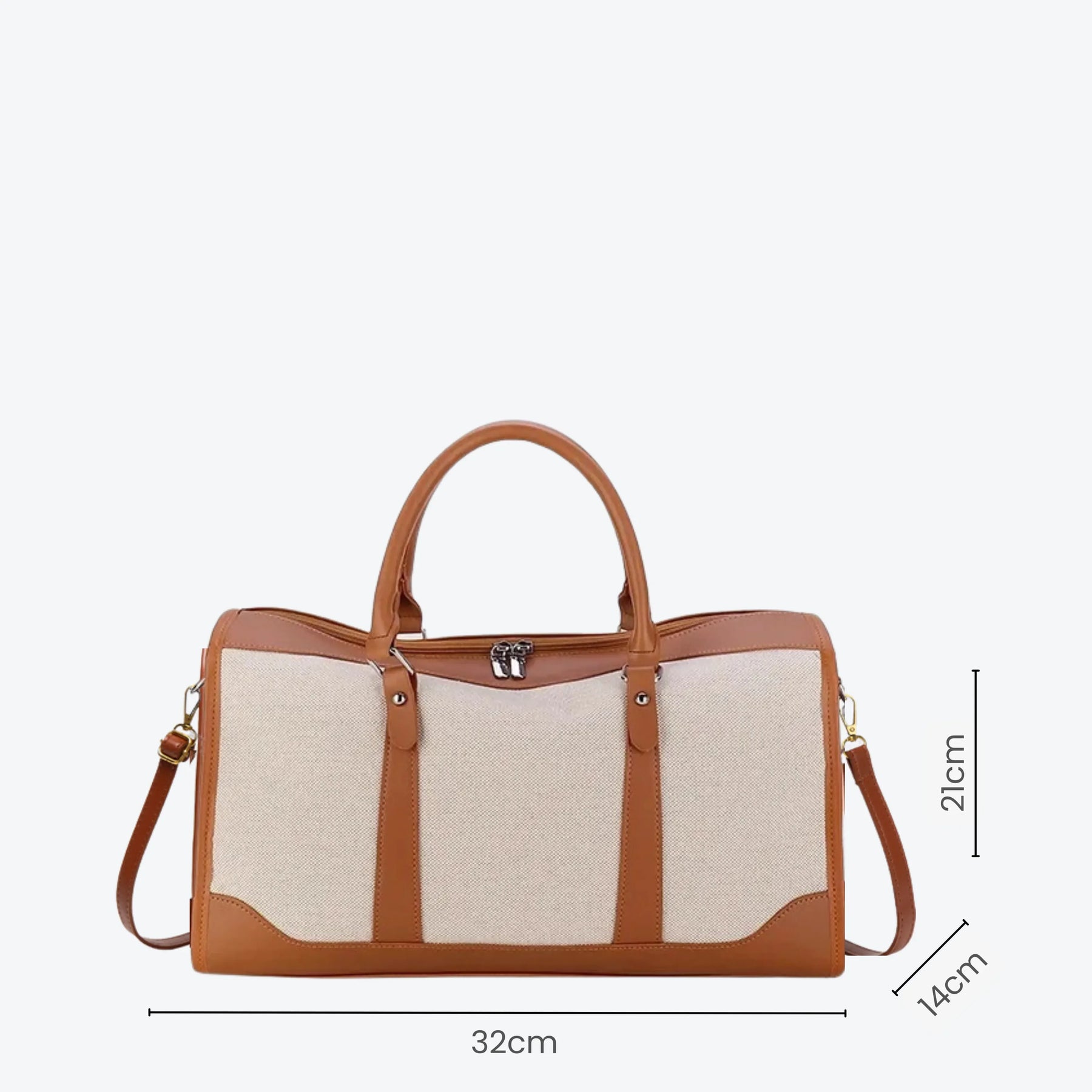 Bolsa de lona feminina Le Classique com alças de ombro e detalhes em couro sintético, com design elegante e versátil para o dia a dia e viagens curtas.