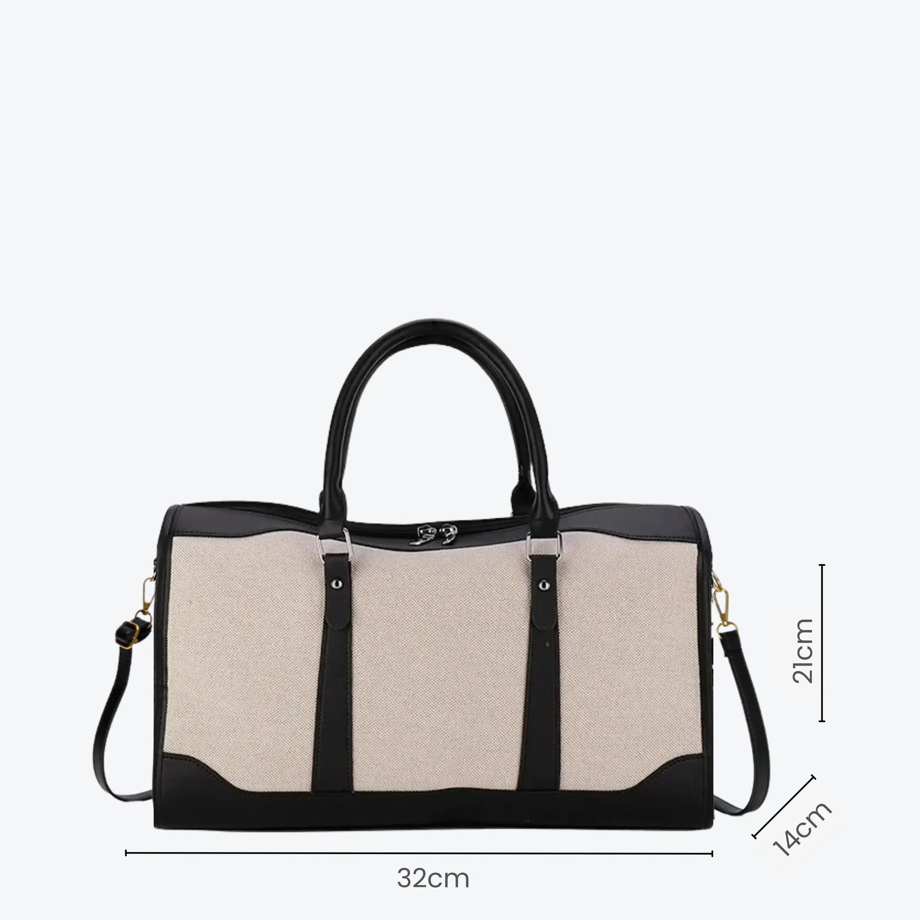 Bolsa de lona feminina Le Classique com alças de ombro e detalhes em couro sintético, com design elegante e versátil para o dia a dia e viagens curtas.
