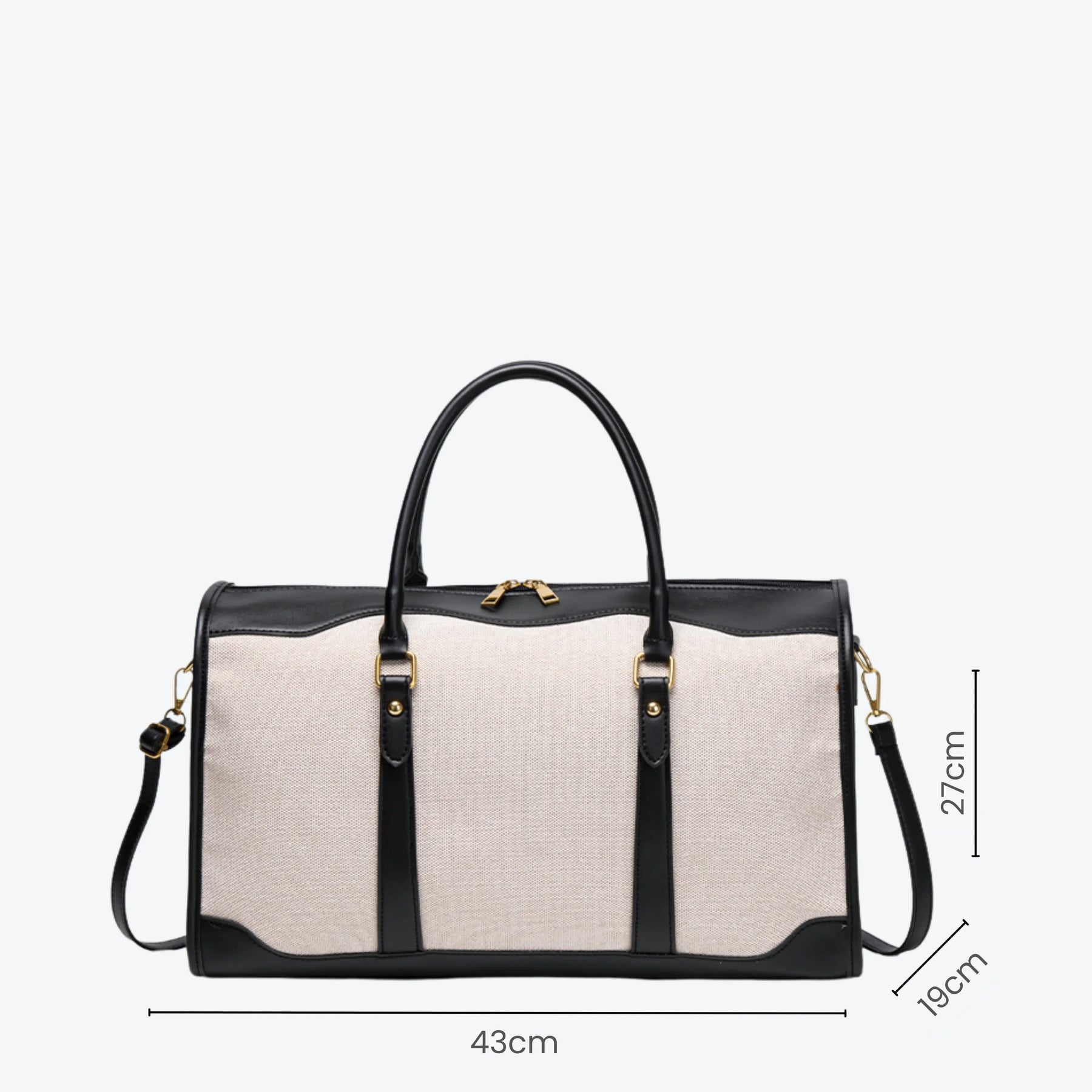 Bolsa de lona feminina Le Classique com alças de ombro e detalhes em couro sintético, com design elegante e versátil para o dia a dia e viagens curtas.