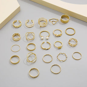 Conjunto de Anéis Vintage - 22 Peças Ouro Prata - uniescolhas