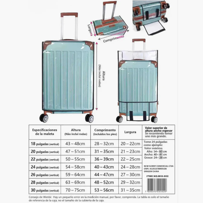 Capa para Mala de Viagem Transparente em PVC Cristal