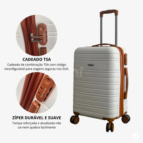Kit Viagem NovaTech Ivoire — Mala de Bordo + Mochila Antifurto USB