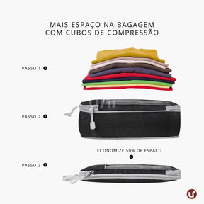 Kit organizador de mala de viagem UniEscolhas com 6 peças em nylon premium, ideal para manter a bagagem feminina perfeitamente arrumada e compacta.