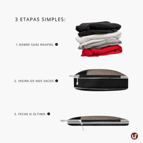 Kit organizador de mala de viagem UniEscolhas com 6 peças em nylon premium, ideal para manter a bagagem feminina perfeitamente arrumada e compacta.