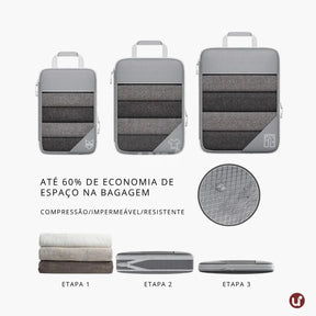 Kit organizador de mala de viagem UniEscolhas com 6 peças em nylon premium, ideal para manter a bagagem feminina perfeitamente arrumada e compacta.