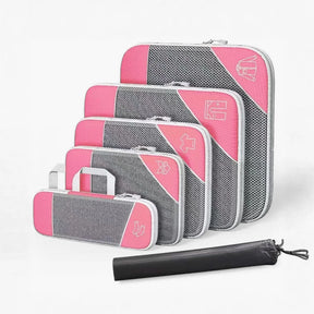 Kit organizador de mala de viagem UniEscolhas com 6 peças em nylon premium, ideal para manter a bagagem feminina perfeitamente arrumada e compacta.