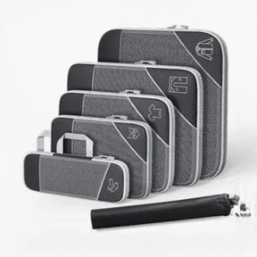 Kit organizador de mala de viagem UniEscolhas com 6 peças em nylon premium, ideal para manter a bagagem feminina perfeitamente arrumada e compacta.