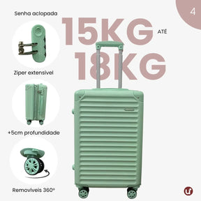 Mala de bordo rígida em ABS premium para viagem, com design elegante, ideal para levar na cabine e aprovada no padrão ANAC.