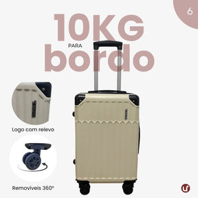 Mala de bordo rígida em ABS premium para viagem, com design elegante, ideal para levar na cabine e aprovada no padrão ANAC.