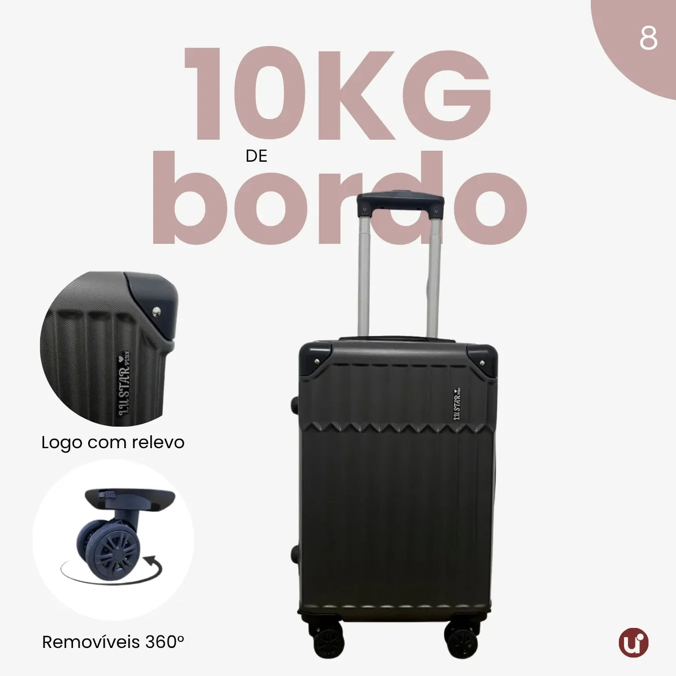 Mala de bordo rígida em ABS premium para viagem, com design elegante, ideal para levar na cabine e aprovada no padrão ANAC.