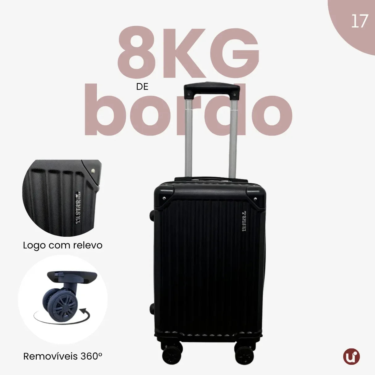 Mala de bordo rígida em ABS premium para viagem, com design elegante, ideal para levar na cabine e aprovada no padrão ANAC.