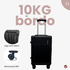 Mala de bordo rígida em ABS premium para viagem, com design elegante, ideal para levar na cabine e aprovada no padrão ANAC.