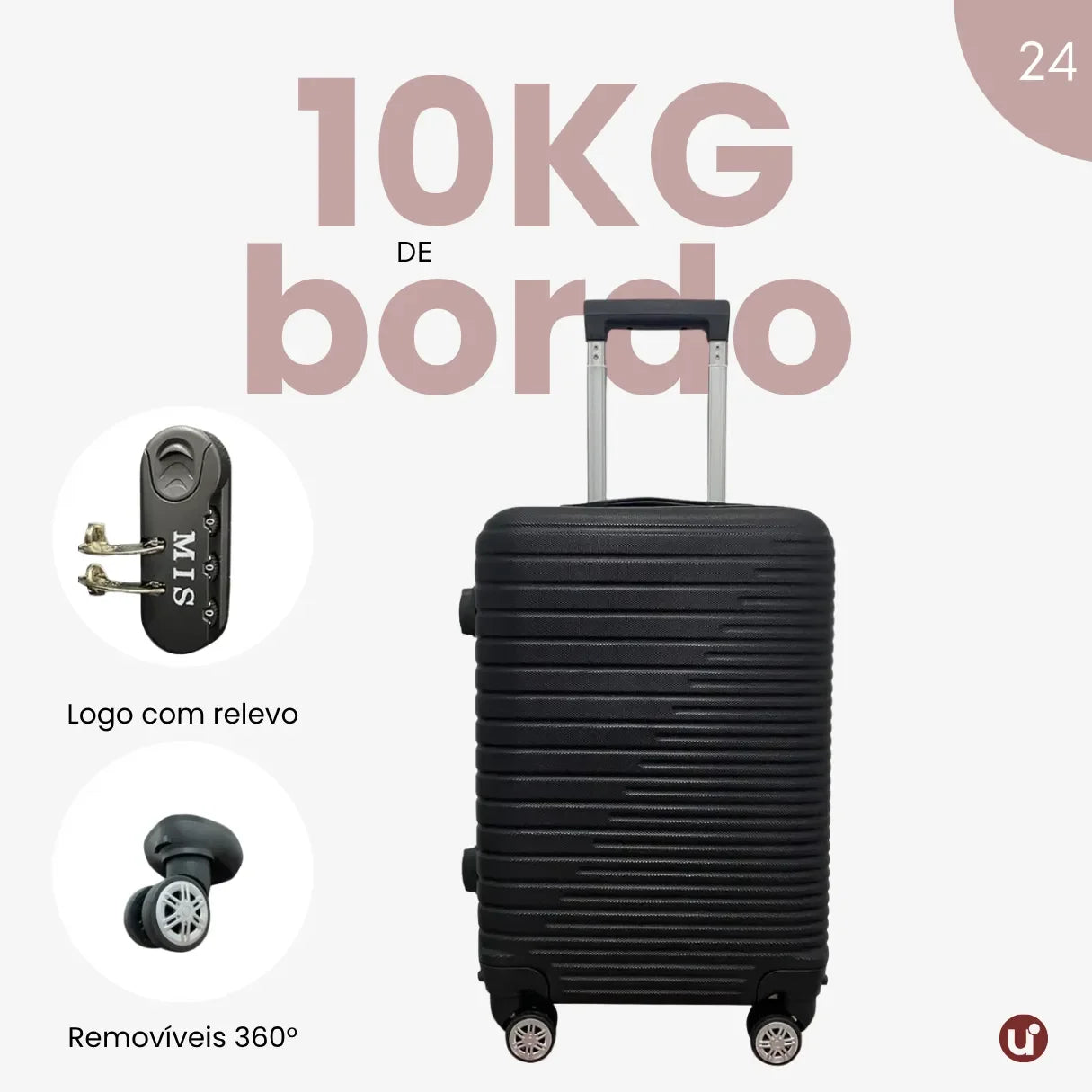 Mala de bordo rígida em ABS premium para viagem, com design elegante, ideal para levar na cabine e aprovada no padrão ANAC.