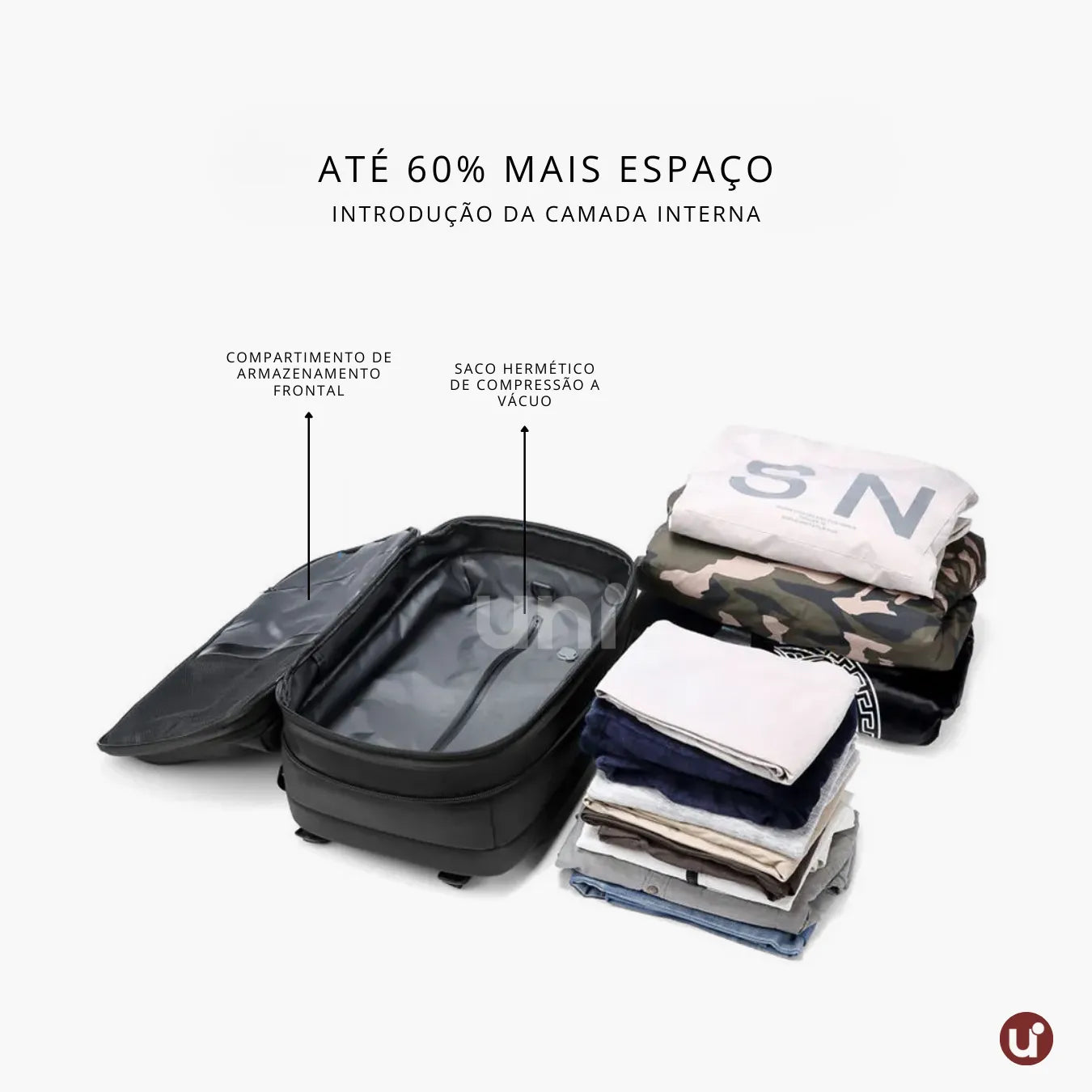 Mochila de viagem feminina AirBag Pack de 60 litros em tecido Oxford impermeável, com sistema a vácuo integrado, ideal para evitar taxas de bagagem.