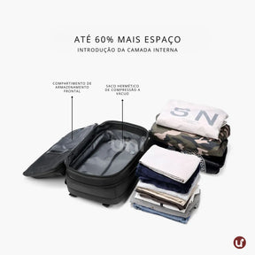 Mochila de viagem feminina AirBag Pack de 60 litros em tecido Oxford impermeável, com sistema a vácuo integrado, ideal para evitar taxas de bagagem.