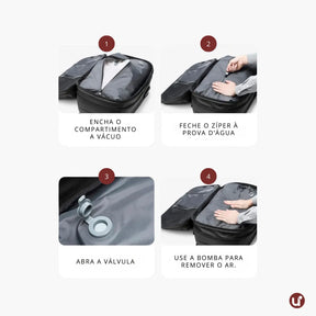 Mochila de viagem feminina AirBag Pack de 60 litros em tecido Oxford impermeável, com sistema a vácuo integrado, ideal para evitar taxas de bagagem.