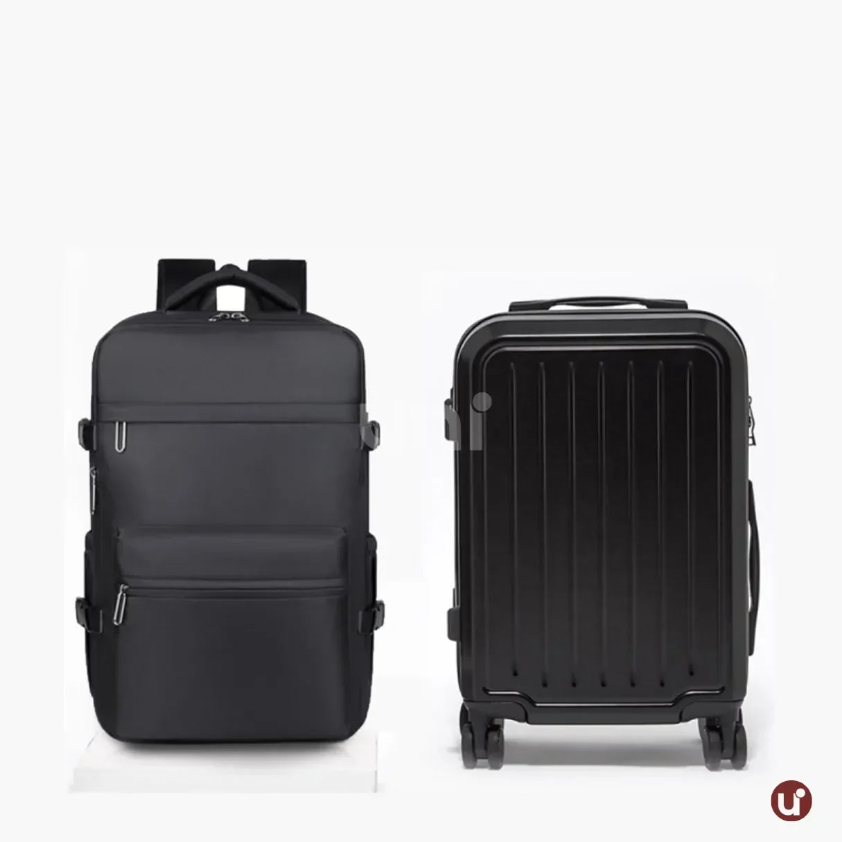 Mochila de viagem feminina e masculina a vácuo Nova BellaJourney em nylon premium, com design moderno e tamanho exato para não pagar taxa de bagagem de mão.