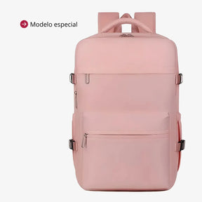Mochila de viagem feminina e masculina a vácuo Nova BellaJourney em nylon premium, com design moderno e tamanho exato para não pagar taxa de bagagem de mão.