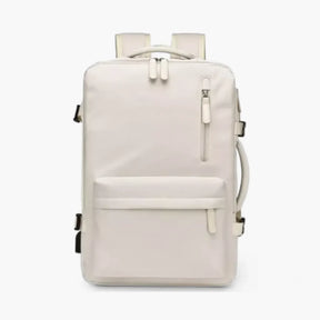 Mochila de viagem expansível feminina BellaJourney 2.0 em tecido Oxford impermeável, com design elegante e tamanho ideal para levar na cabine sem pagar taxa extra.