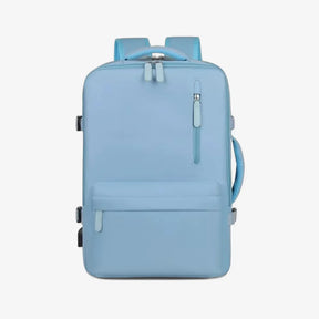 Mochila de viagem expansível feminina BellaJourney 2.0 em tecido Oxford impermeável, com design elegante e tamanho ideal para levar na cabine sem pagar taxa extra.