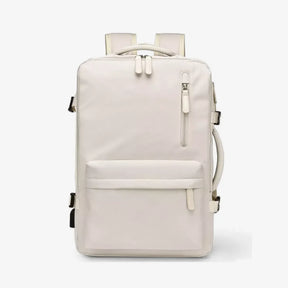 Mochila de viagem expansível feminina BellaJourney 2.0 em tecido Oxford impermeável, com design elegante e tamanho ideal para levar na cabine sem pagar taxa extra.