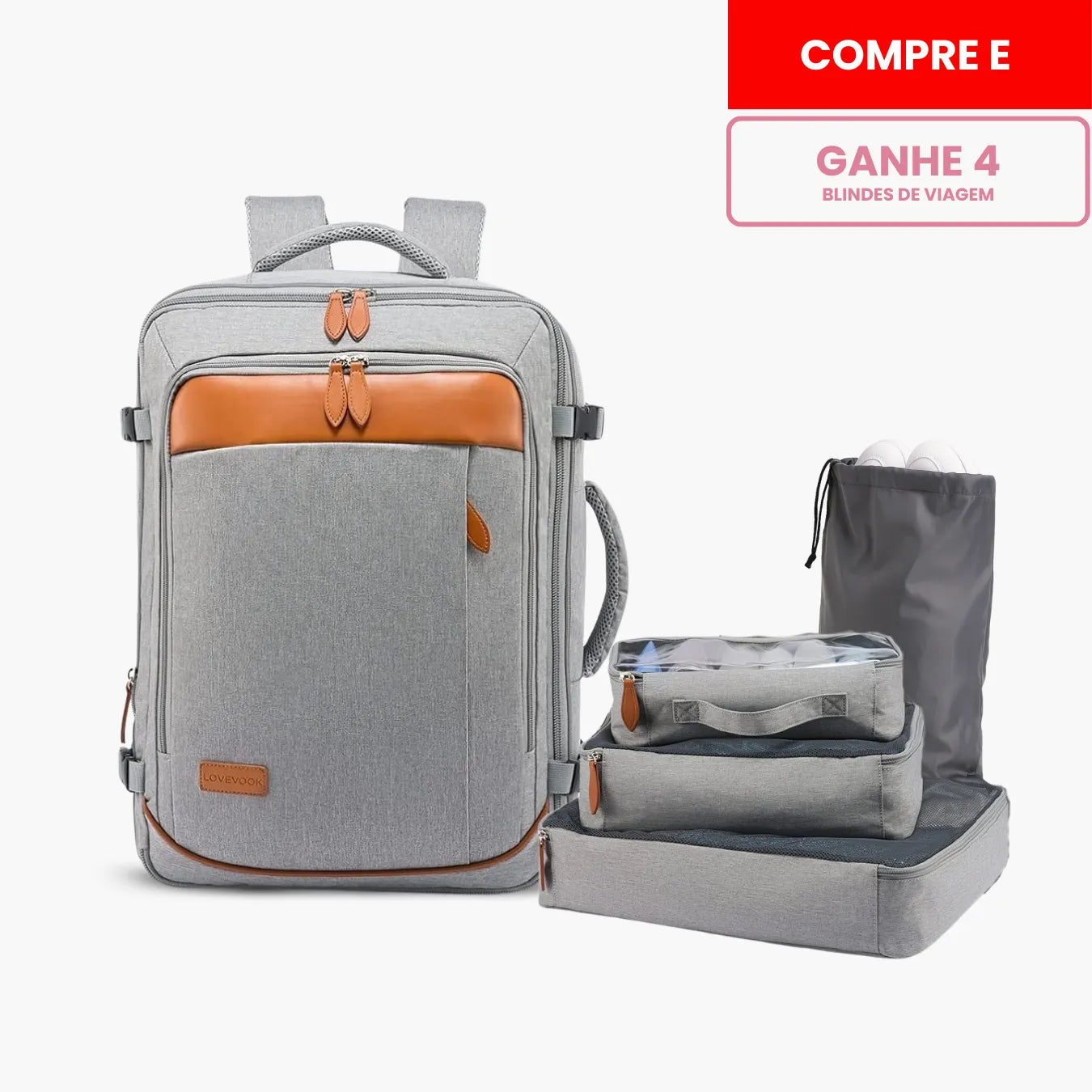 Mochila de viagem NovaTech expansível até 40 litros, com design vintage contemporâneo, ideal para levar na cabine do avião como item pessoal sem pagar taxas.