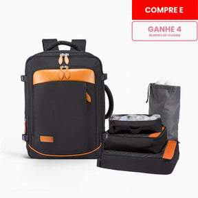 Mochila de viagem NovaTech expansível até 40 litros, com design vintage contemporâneo, ideal para levar na cabine do avião como item pessoal sem pagar taxas.