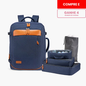 Mochila de viagem NovaTech expansível até 40 litros, com design vintage contemporâneo, ideal para levar na cabine do avião como item pessoal sem pagar taxas.
