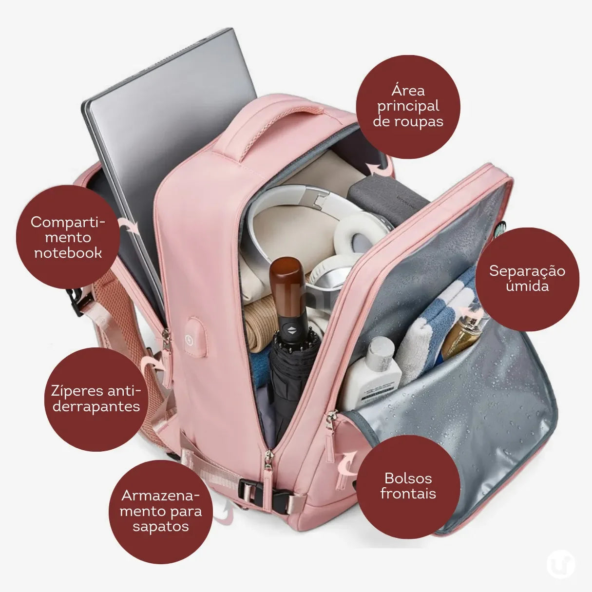 Mochila de viagem feminina BagTravel de 35 litros impermeável, com design moderno e tamanho perfeito para levar como bagagem de mão no avião.