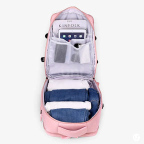 Mochila de viagem feminina BagTravel de 35 litros impermeável, com design moderno e tamanho perfeito para levar como bagagem de mão no avião.