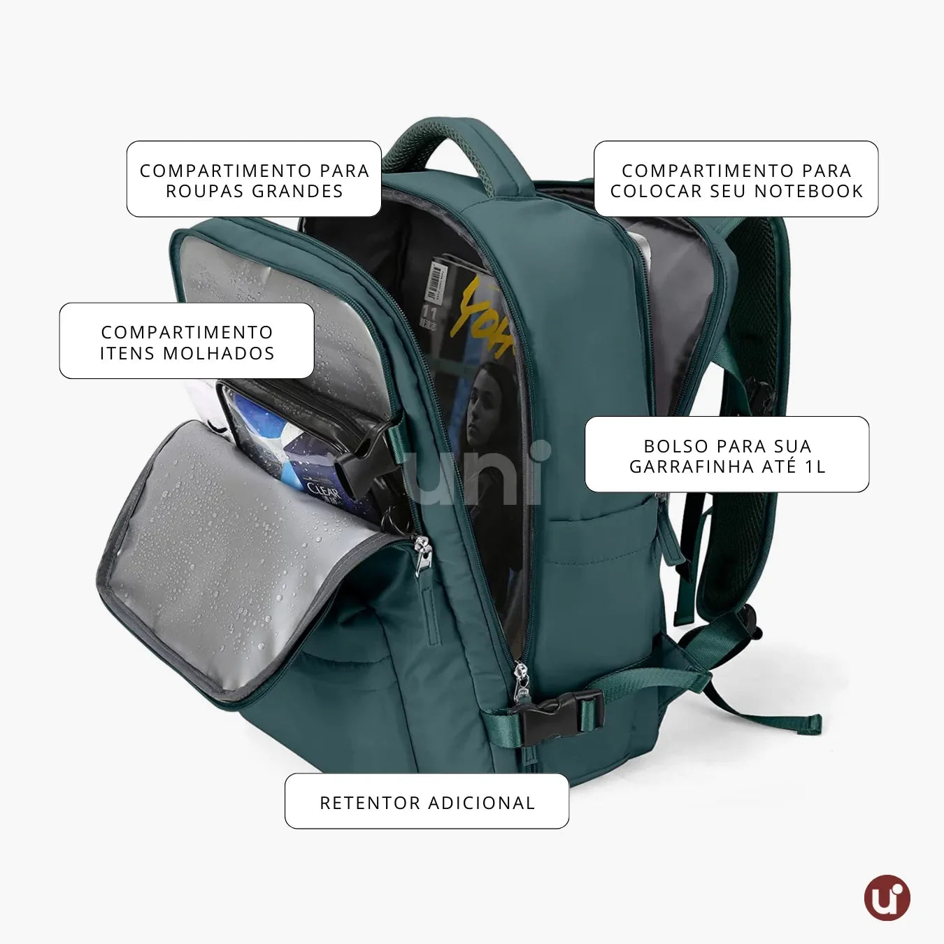 Mochila Expansiva 12 compartimentos - 29L Impermeável BellaJourney™ - uniescolhas