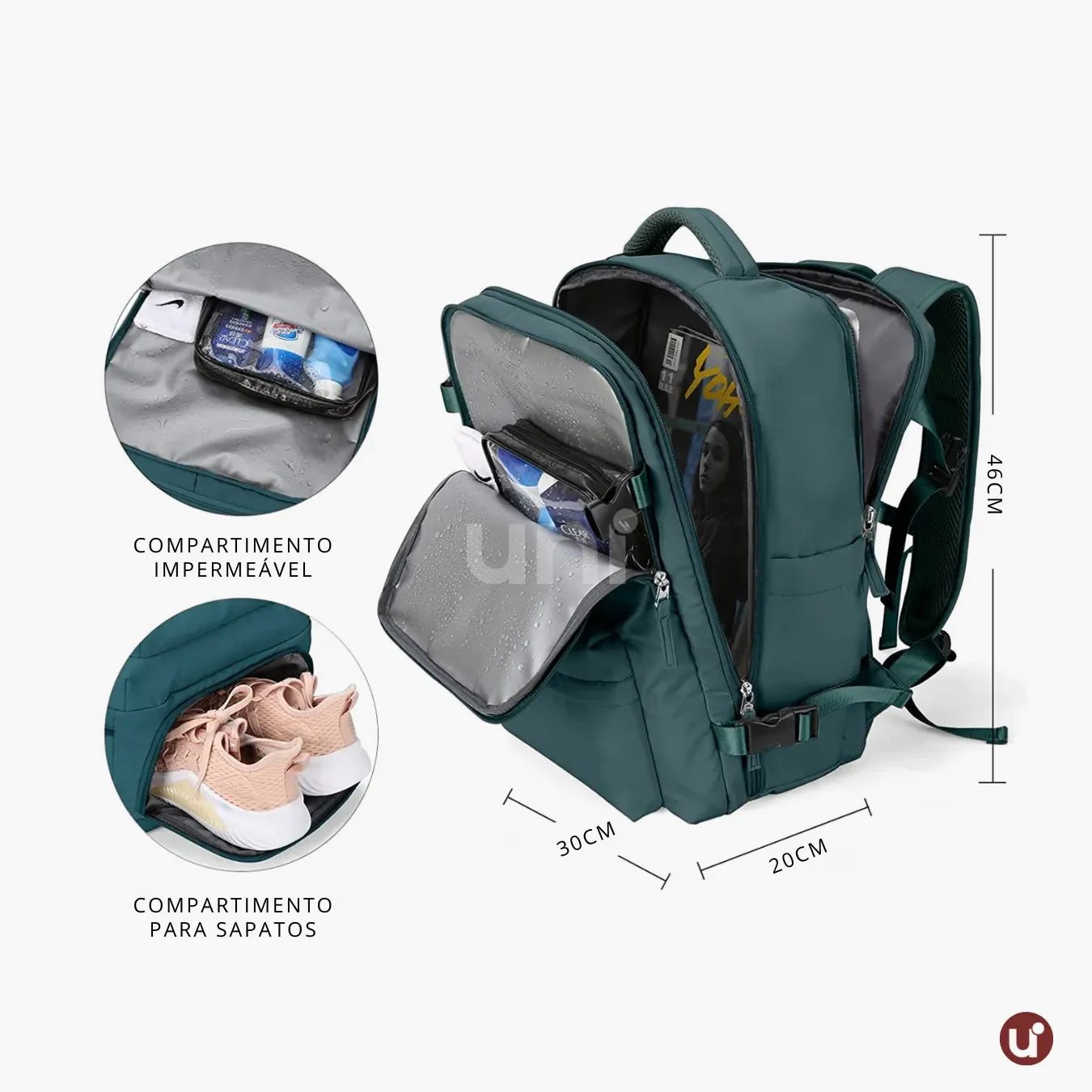 Mochila Expansiva 12 compartimentos - 29L Impermeável BellaJourney™ - uniescolhas