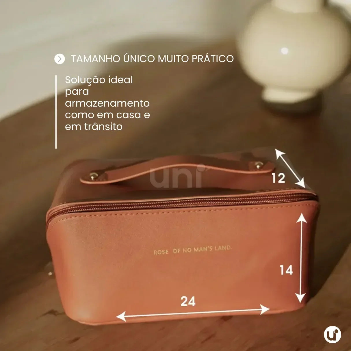 Nécessaire feminina organizadora Luxbag em couro ecológico premium, com design sofisticado e fechamento em zíper, ideal para viagens e dia a dia.