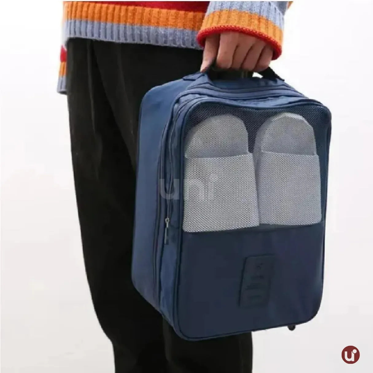 Organizador de sapatos de viagem impermeável da UniEscolhas, com design elegante em tecido Oxford premium, ideal para proteger calçados dentro da mala.