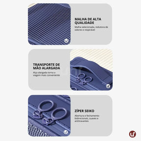 Organizador de sapatos de viagem impermeável da UniEscolhas, com design elegante em tecido Oxford premium, ideal para proteger calçados dentro da mala.