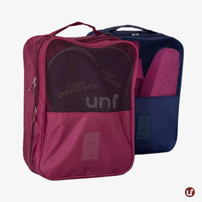 Organizador de sapatos de viagem impermeável da UniEscolhas, com design elegante em tecido Oxford premium, ideal para proteger calçados dentro da mala.
