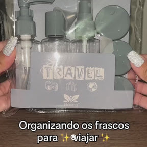 Kit Viagem 5 a 8 Peças Frascos Silicone Antivazamento + Necessaire